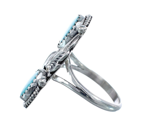 Authentic Sterling Silver Navajo Turquoise Leaf Design Ring Size 7-3/4 AX125784